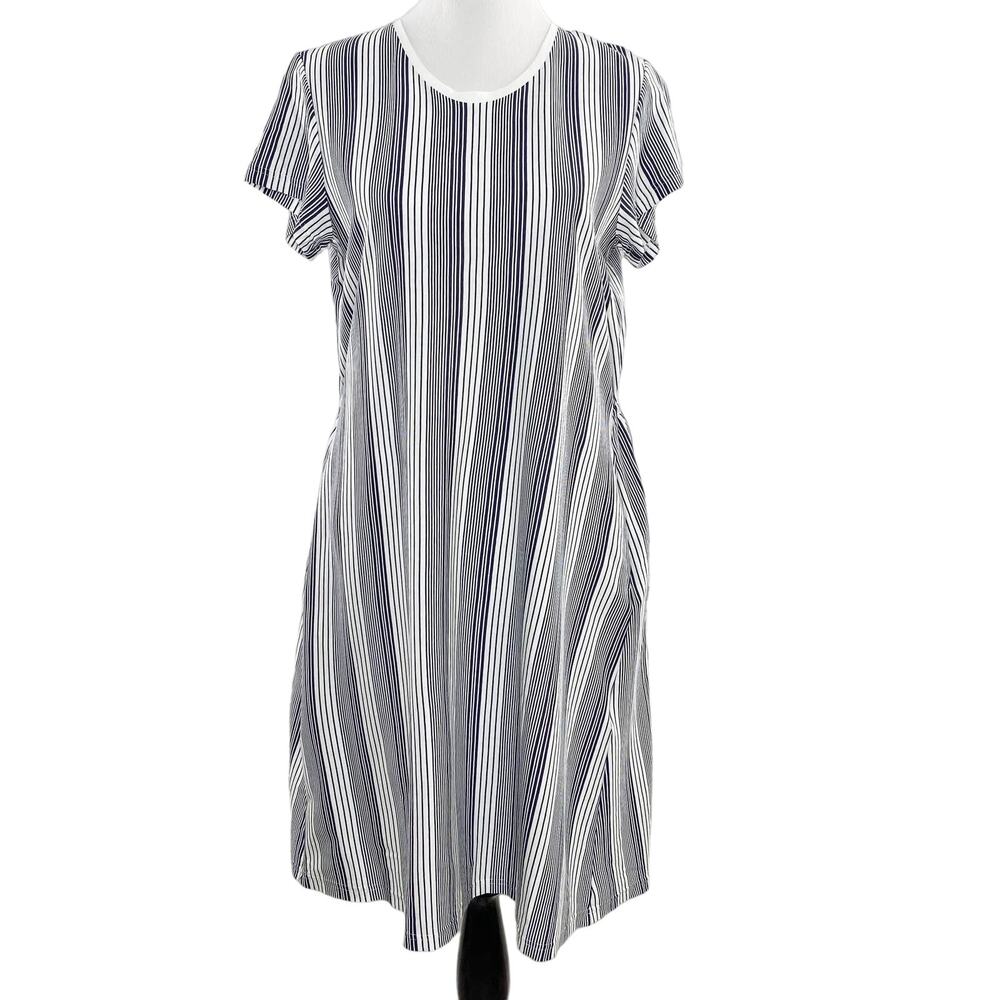 PLUTO Lara Short Sleeve Nightgown Nightdress Nay White Stripe Large NEW